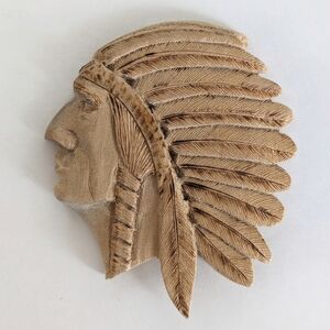 VTG First Nations / Native American Chief Profile Bust Mini Wood Carving Piece